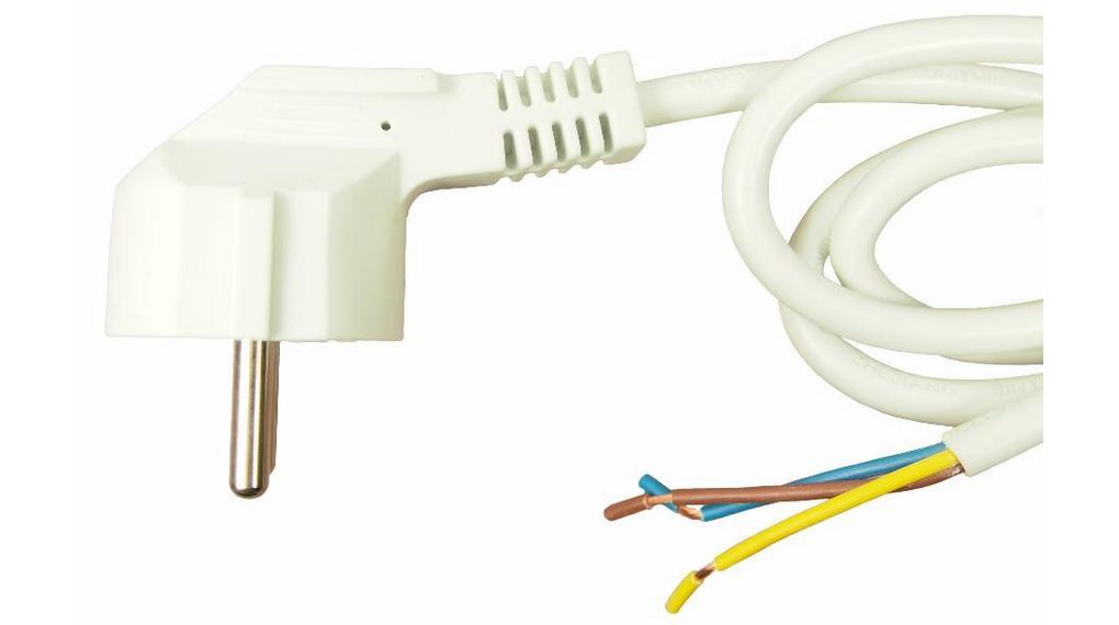 AC-strömkabel, DE/FR typ F/E (CEE 7/7)-kontakt - Frilagda ändar, 2m, Vit